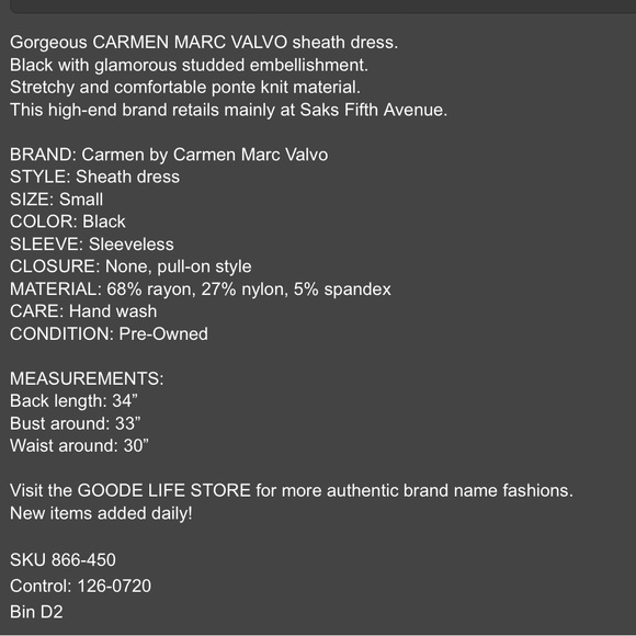 Carmen Marc Valvo Sheath Black Studded Dress - Picture 5 of 6